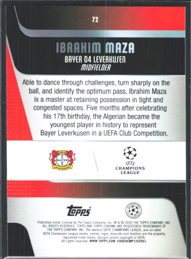 2025-26 Topps Chrome UEFA Club Competitions #72 Ibrahim Maza – baksida
