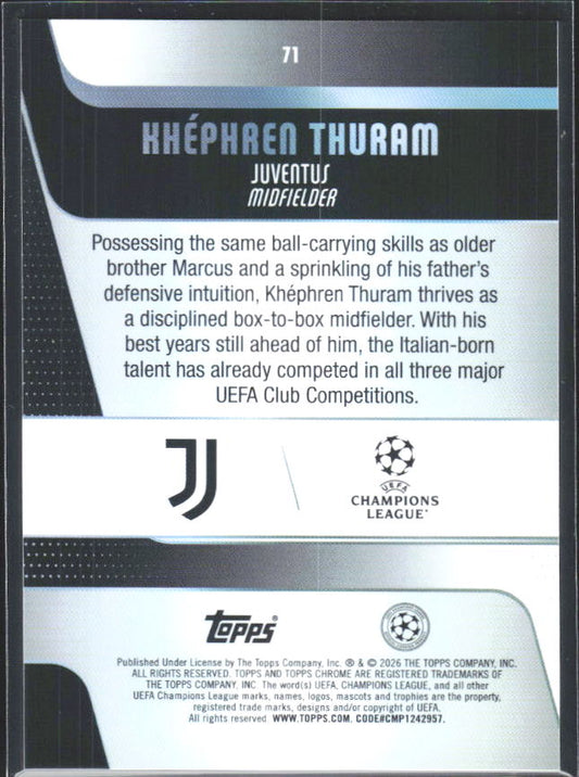 2025-26 Topps Chrome UEFA Club Competitions #71 Khéphren Thuram – baksida
