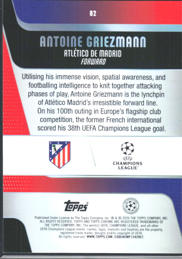 2025-26 Topps Chrome UEFA Club Competitions #82 Antoine Griezmann – baksida