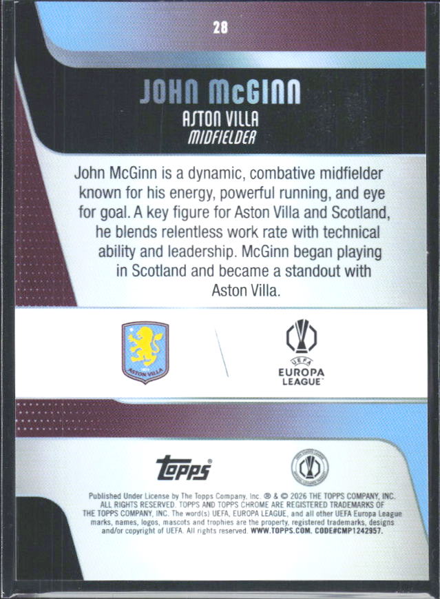 2025-26 Topps Chrome UEFA Club Competitions #28 John McGinn – baksida
