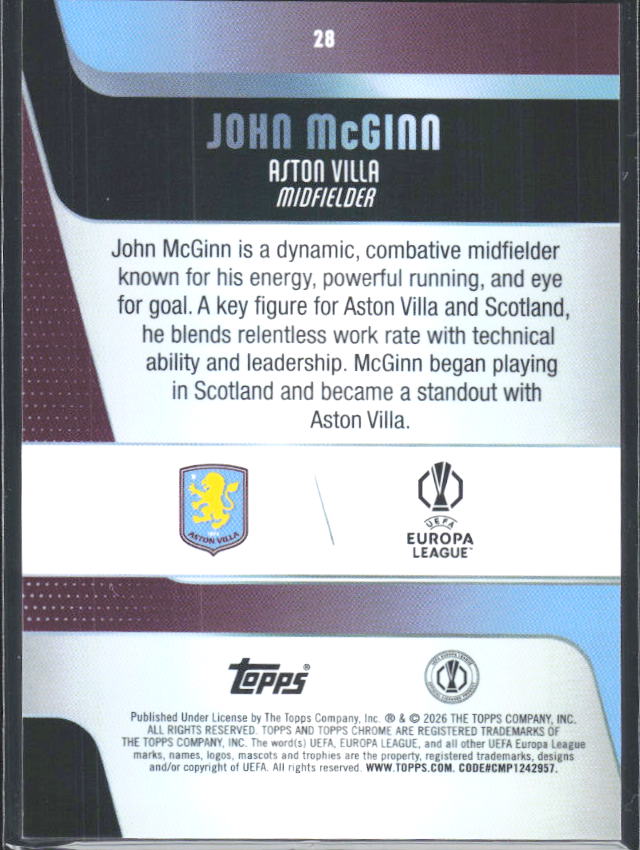 2025-26 Topps Chrome UEFA Club Competitions #28 John McGinn – baksida