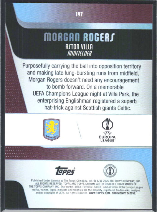 2025-26 Topps Chrome UEFA Club Competitions #197 Morgan Rogers – baksida