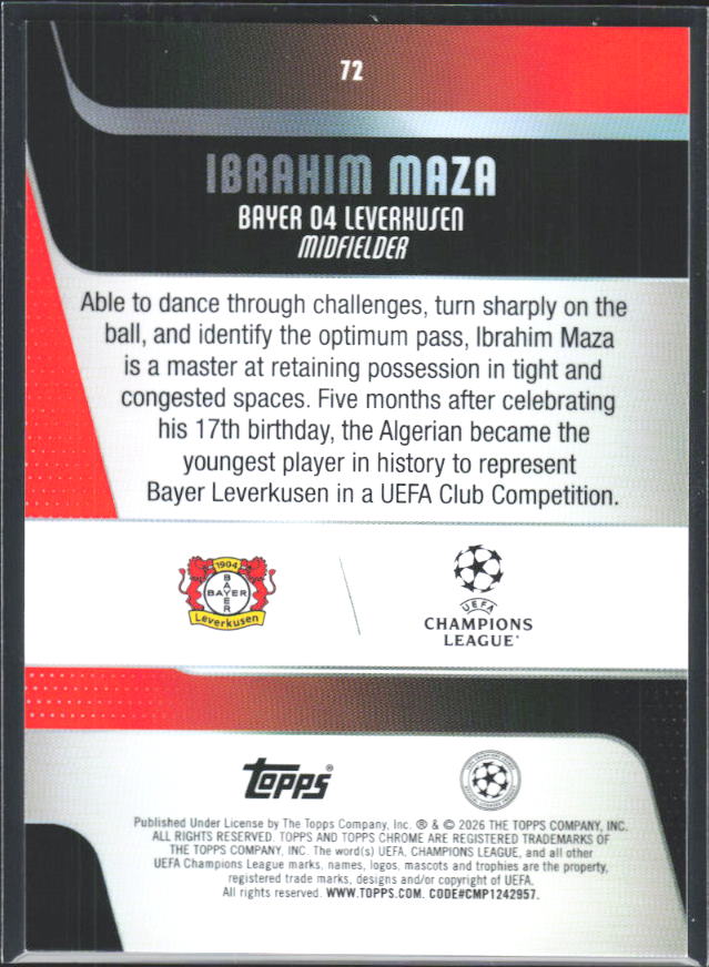 2025-26 Topps Chrome UEFA Club Competitions #72 Ibrahim Maza – baksida