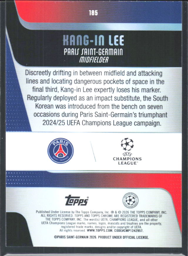 2025-26 Topps Chrome UEFA Club Competitions #185 Kang-in Lee – baksida