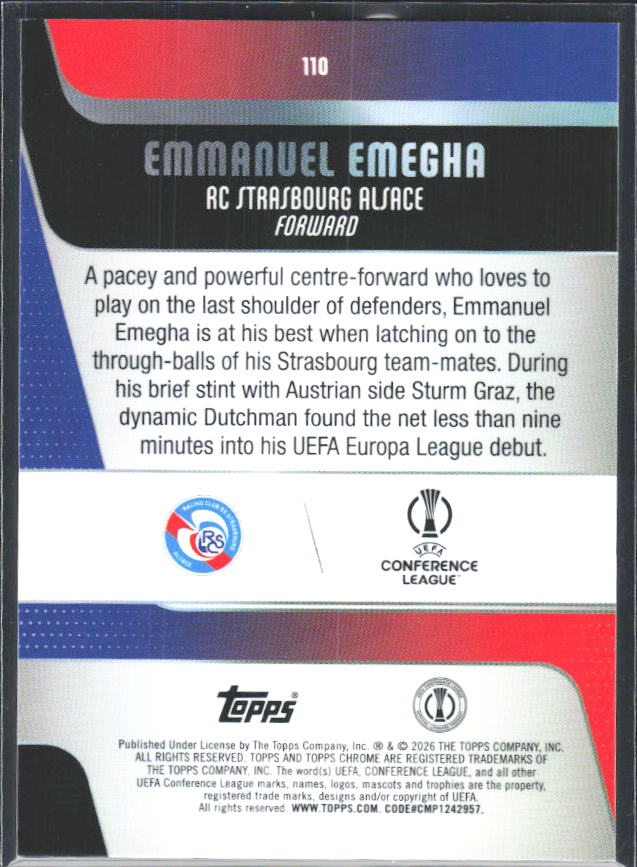 2025-26 Topps Chrome UEFA Club Competitions #110 Emanuel Emegha – baksida