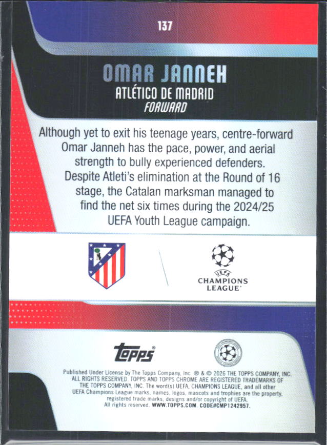 2025-26 Topps Chrome UEFA Club Competitions #137 Omar Janneh – baksida