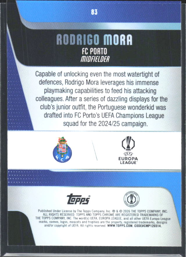 2025-26 Topps Chrome UEFA Club Competitions #83 Rodrigo Mora – baksida