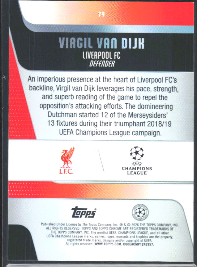 2025-26 Topps Chrome UEFA Club Competitions #79 Virgil van Dijk – baksida