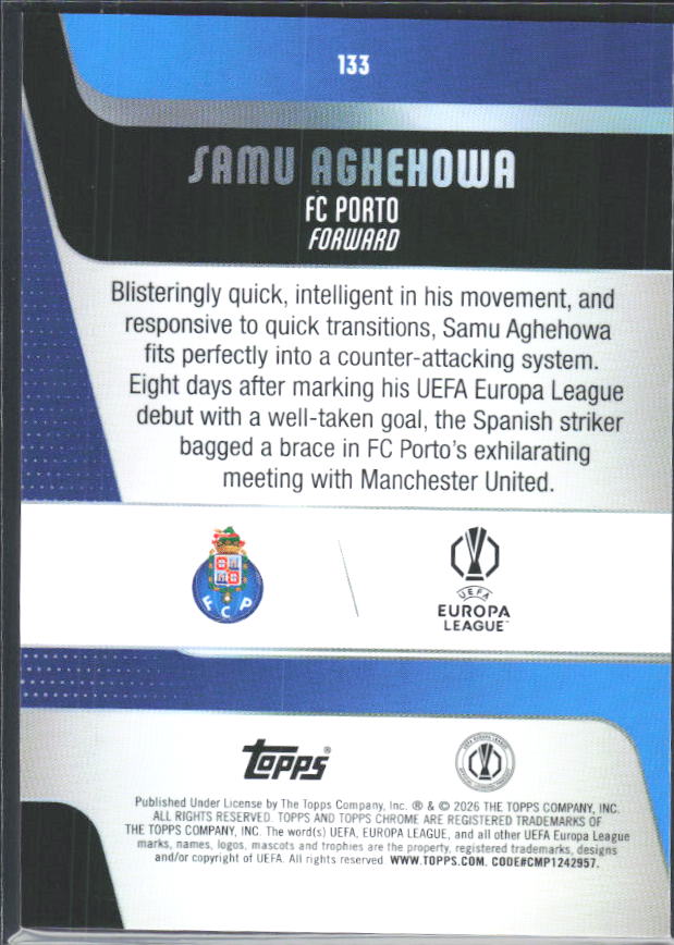 2025-26 Topps Chrome UEFA Club Competitions #133 Samu Aghehowa – baksida