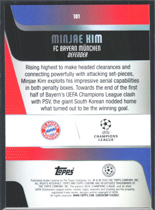 2025-26 Topps Chrome UEFA Club Competitions #101 Minjae Kim – baksida