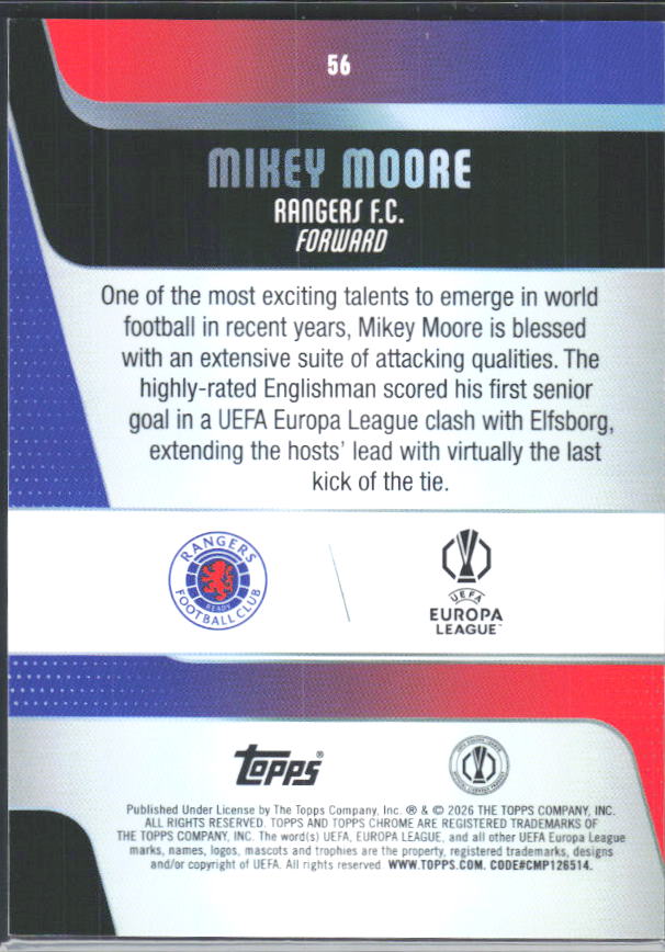 2025-26 Topps Chrome UEFA Club Competitions #56 Mikey Moore – baksida