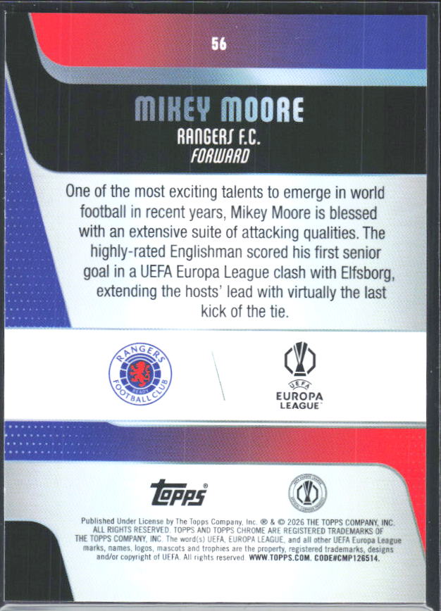 2025-26 Topps Chrome UEFA Club Competitions #56 Mikey Moore – baksida