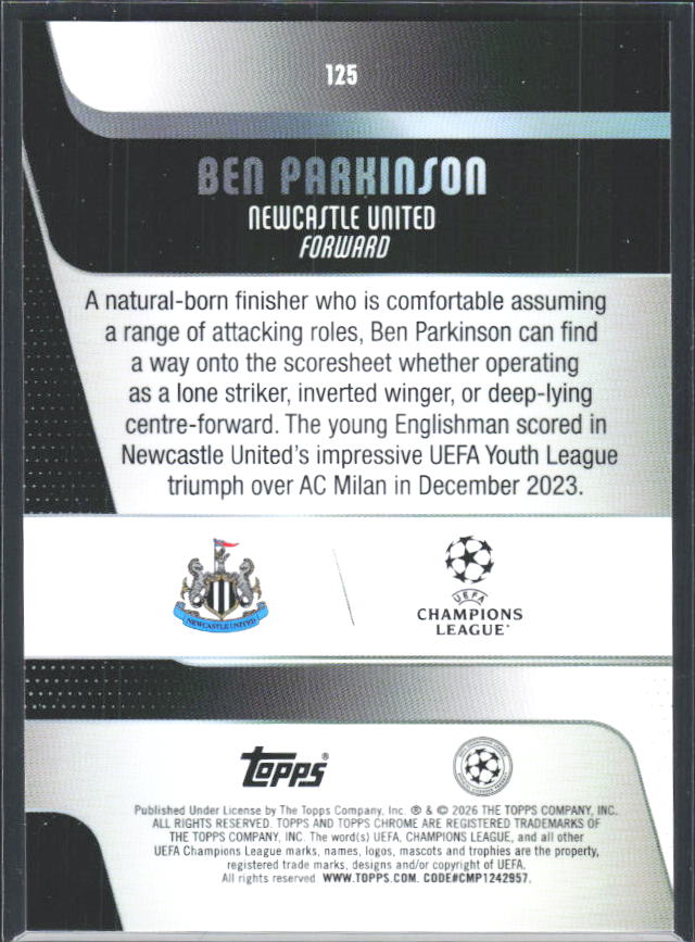 2025-26 Topps Chrome UEFA Club Competitions #125 Ben Parkinson – baksida