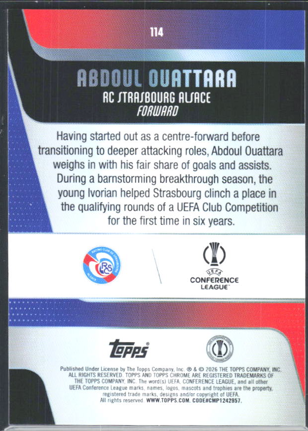 2025-26 Topps Chrome UEFA Club Competitions #114 Abdoul Ouattara – baksida