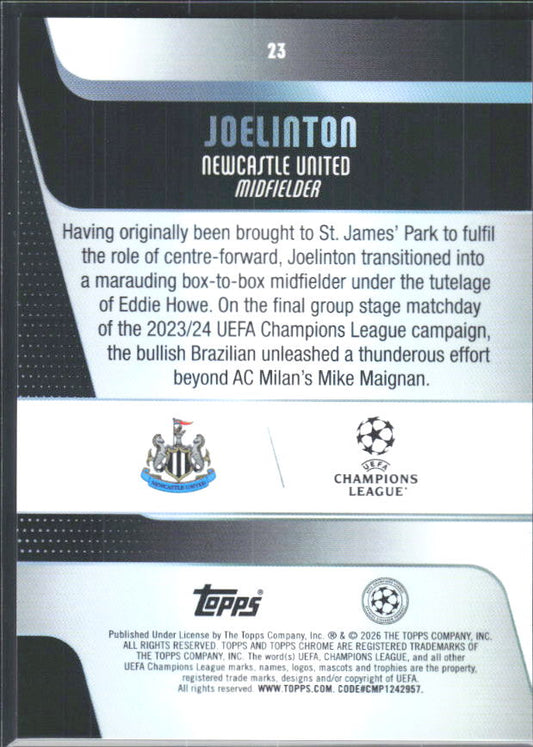 2025-26 Topps Chrome UEFA Club Competitions #23 Joelinton – baksida