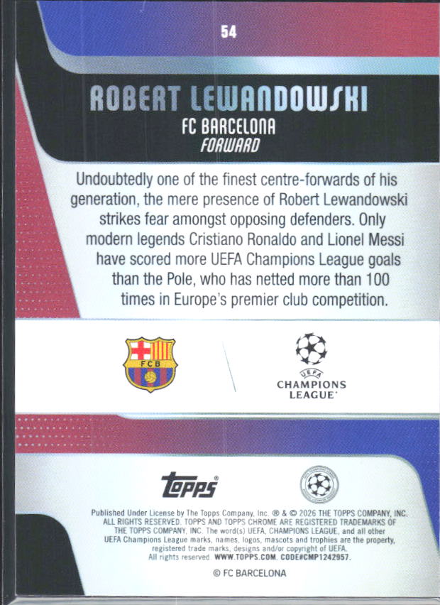 2025-26 Topps Chrome UEFA Club Competitions #54 Robert Lewandowski – baksida