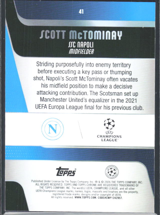 2025-26 Topps Chrome UEFA Club Competitions #41 Scott McTominay – baksida
