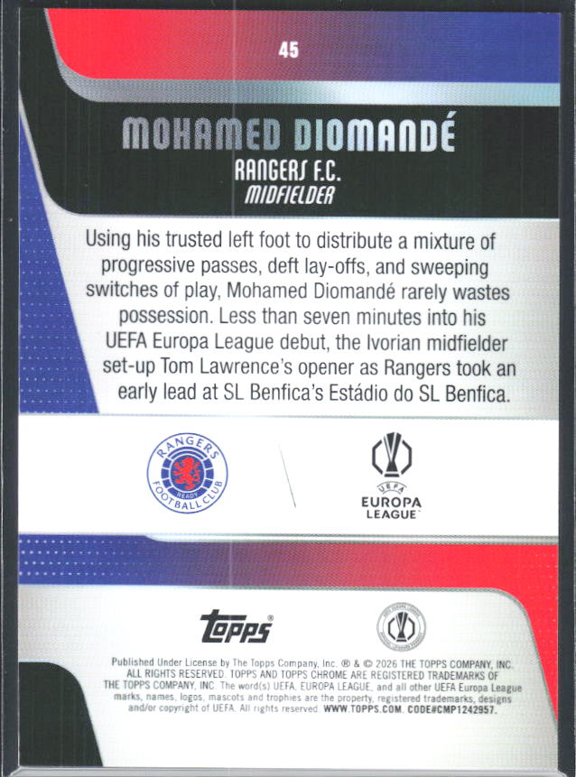 2025-26 Topps Chrome UEFA Club Competitions #45 Mohamed Diomandé – baksida