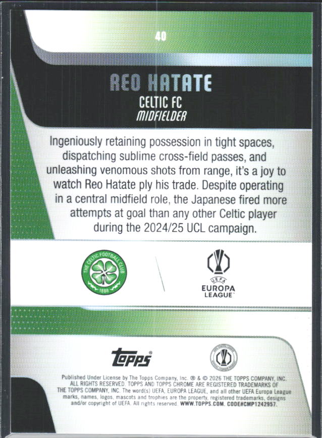 2025-26 Topps Chrome UEFA Club Competitions #40 Reo Hatate – baksida