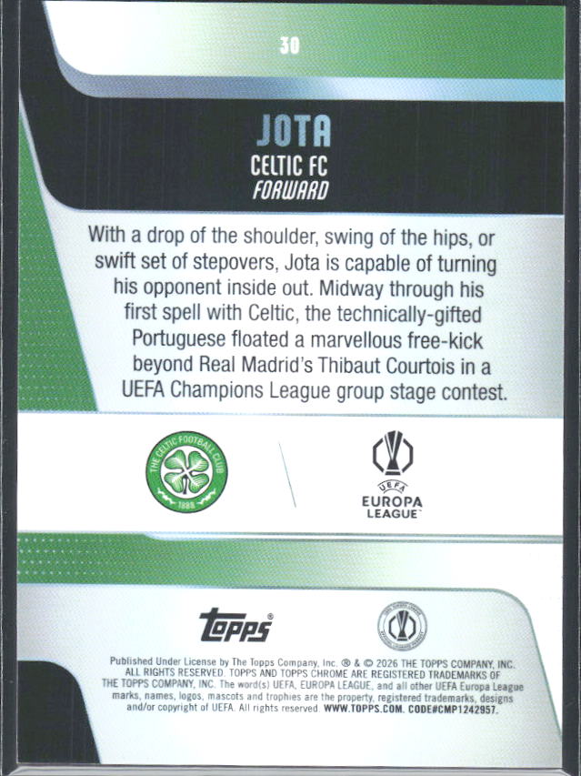 2025-26 Topps Chrome UEFA Club Competitions #30 Jota – baksida