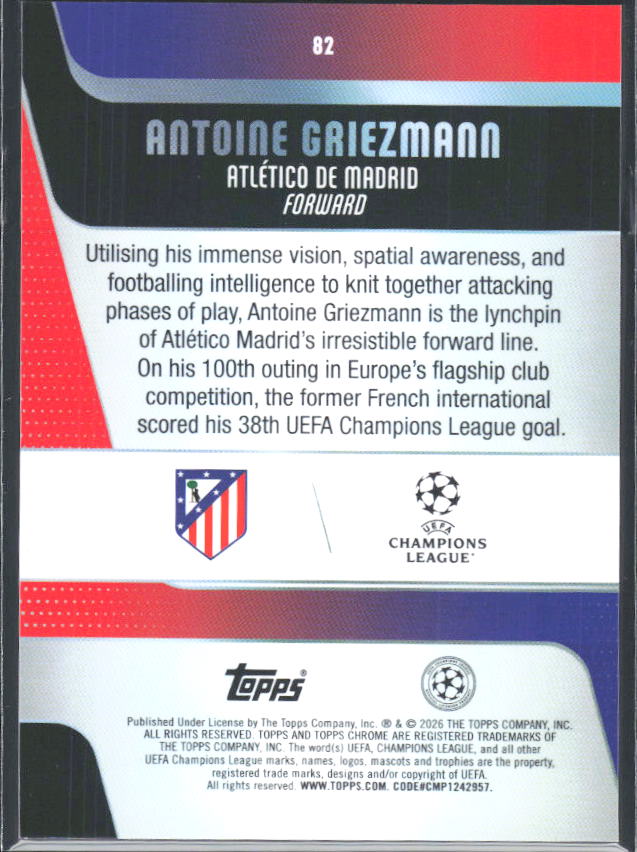 2025-26 Topps Chrome UEFA Club Competitions #82 Antoine Griezmann – baksida