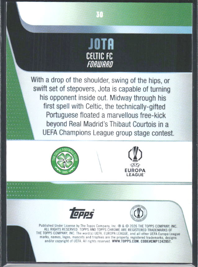 2025-26 Topps Chrome UEFA Club Competitions #30 Jota – baksida