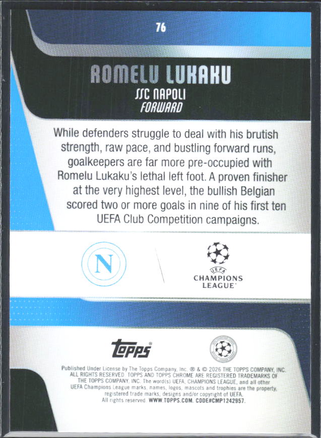 2025-26 Topps Chrome UEFA Club Competitions #76 Romelu Lukaku – baksida