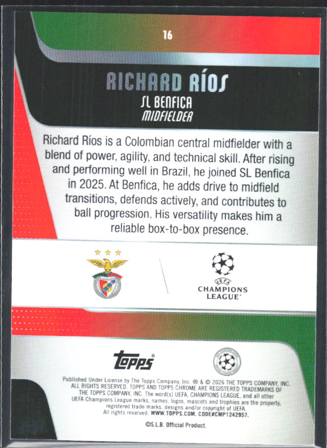 2025-26 Topps Chrome UEFA Club Competitions #16 Richard Ríos – baksida