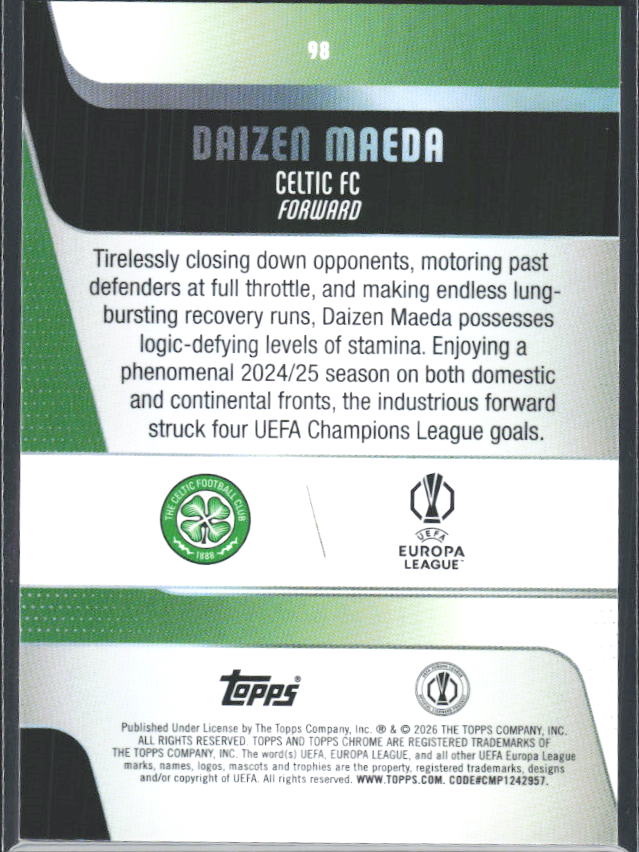 2025-26 Topps Chrome UEFA Club Competitions #98 Daizen Maeda – baksida