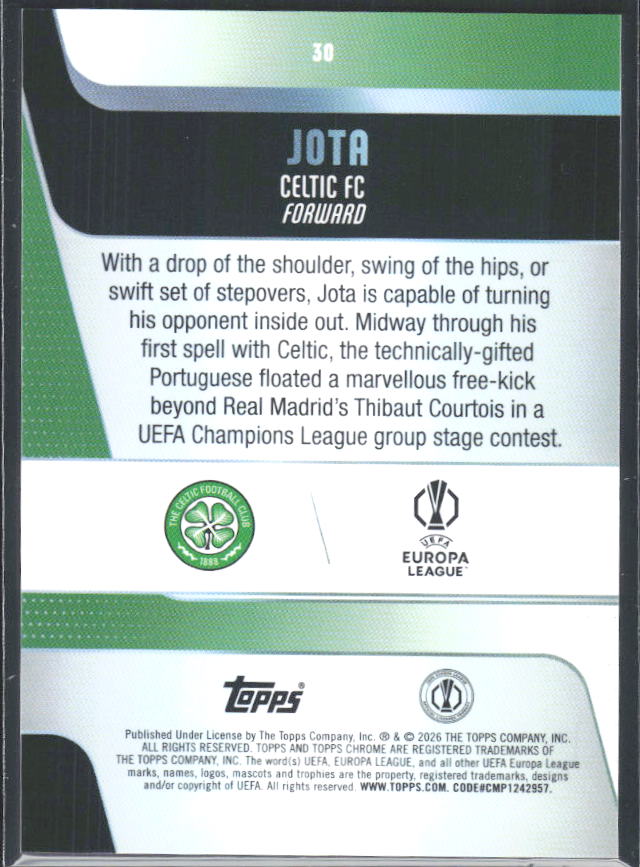 2025-26 Topps Chrome UEFA Club Competitions #30 Jota – baksida