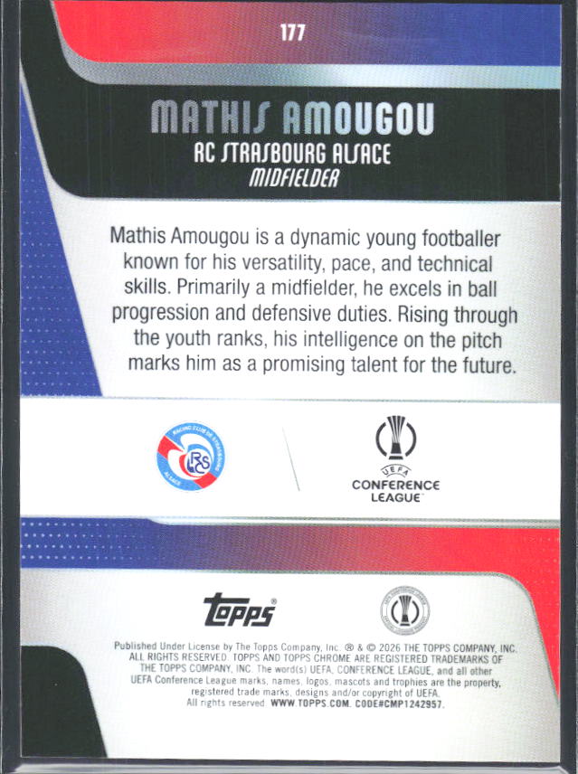 2025-26 Topps Chrome UEFA Club Competitions #177 Mathis Amougou – baksida