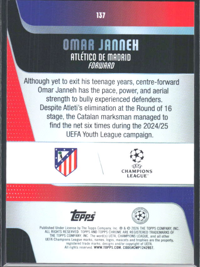 2025-26 Topps Chrome UEFA Club Competitions #137 Omar Janneh – baksida