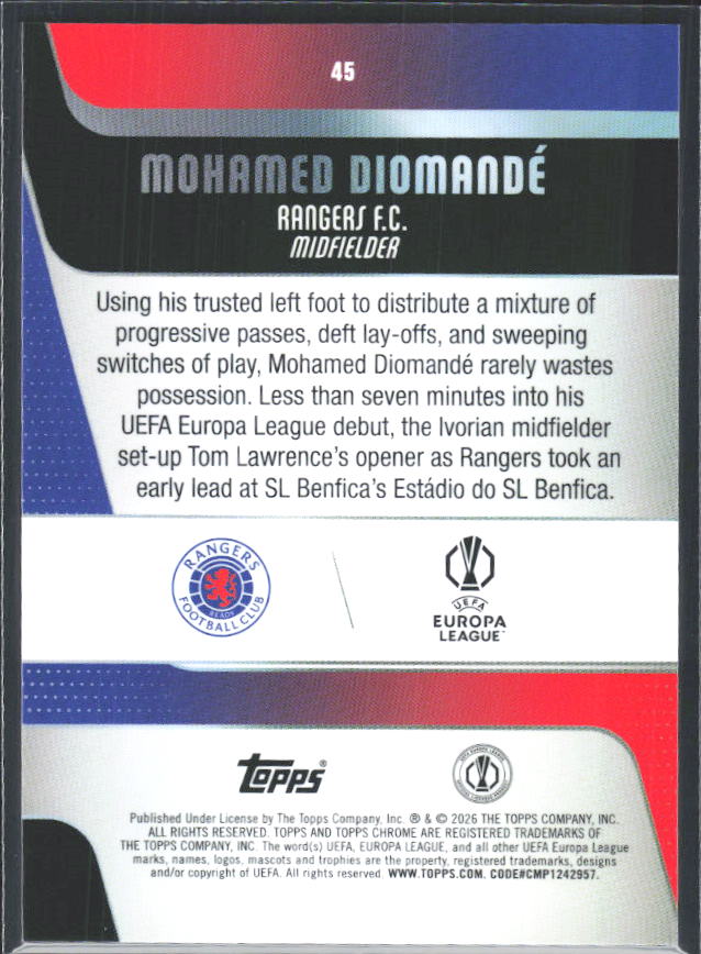 2025-26 Topps Chrome UEFA Club Competitions #45 Mohamed Diomandé – baksida