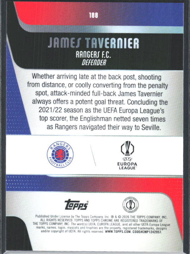 2025-26 Topps Chrome UEFA Club Competitions #188 James Tavernier – baksida