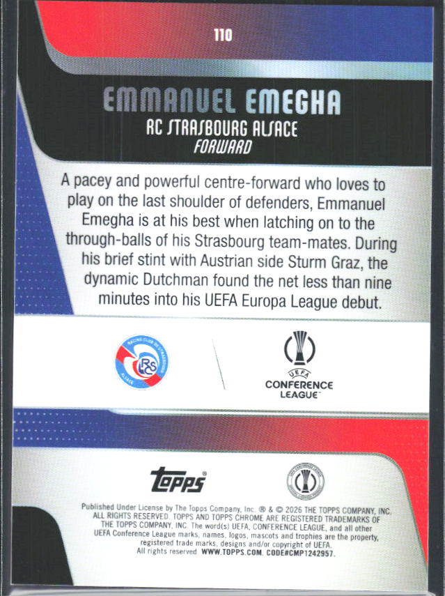 2025-26 Topps Chrome UEFA Club Competitions #110 Emanuel Emegha – baksida
