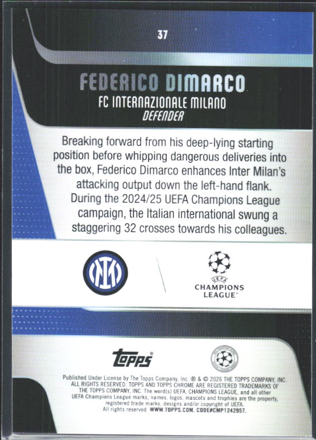 2025-26 Topps Chrome UEFA Club Competitions #37 Federico Dimarco – baksida