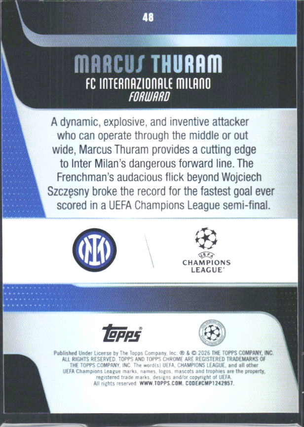 2025-26 Topps Chrome UEFA Club Competitions #48 Marcus Thuram – baksida