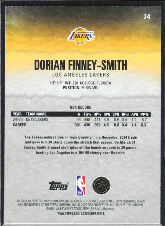 2025-26 Topps Signature Class #74 Dorian Finney-Smith – baksida