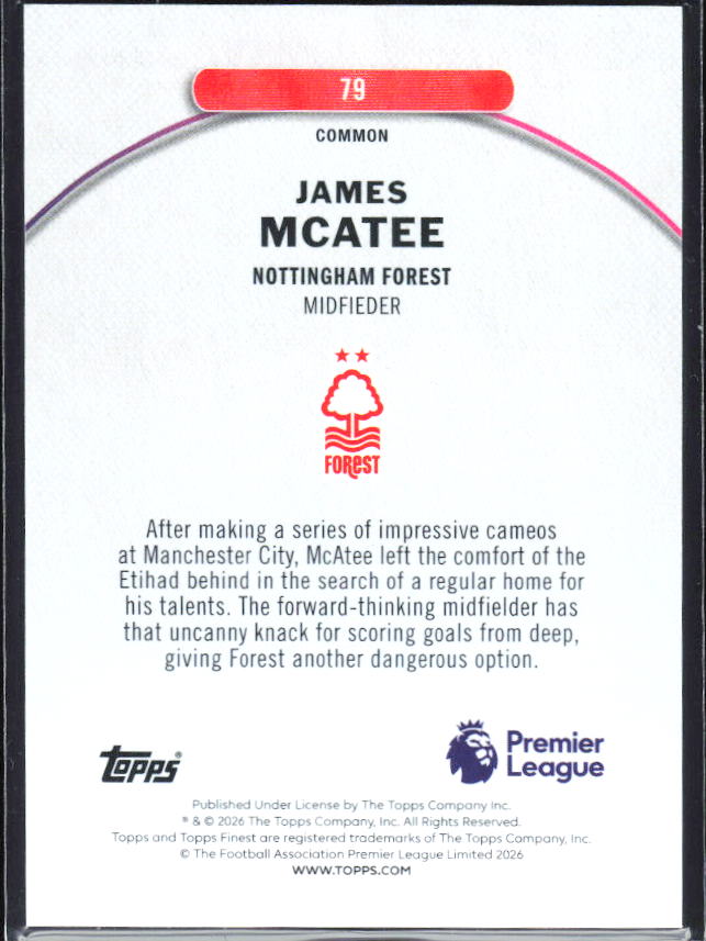 2025-26 Topps Finest Premier League #79 James McAtee – baksida