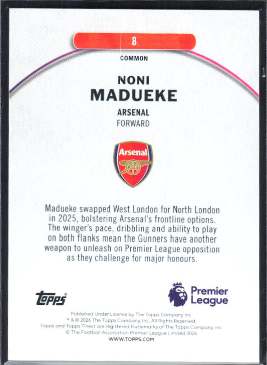 2025-26 Topps Finest Premier League #8 Noni Madueke – baksida