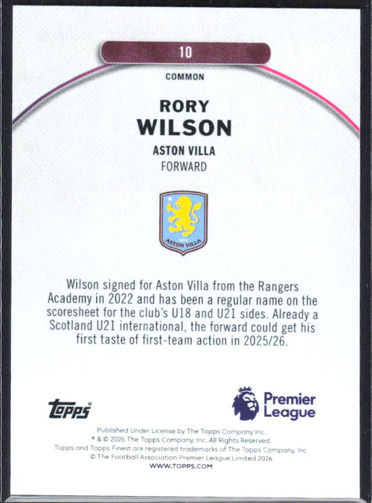 2025-26 Topps Finest Premier League #10 Rory Wilson – baksida