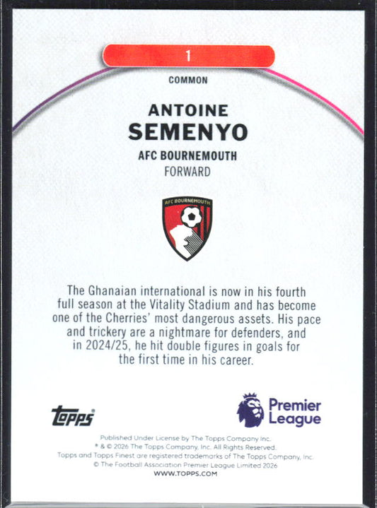 2025-26 Topps Finest Premier League #1 Antoine Semenyo – baksida