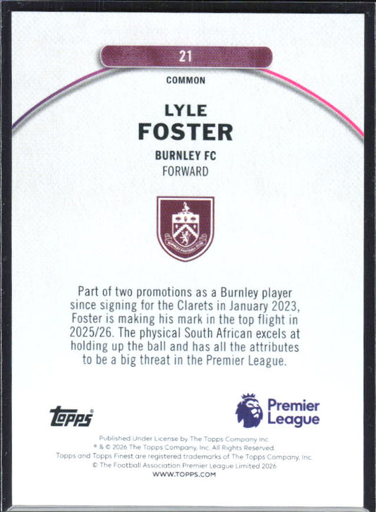 2025-26 Topps Finest Premier League #21 Lyle Foster – baksida