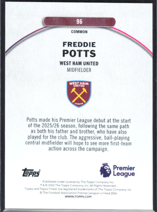 2025-26 Topps Finest Premier League #96 Freddie Potts – baksida