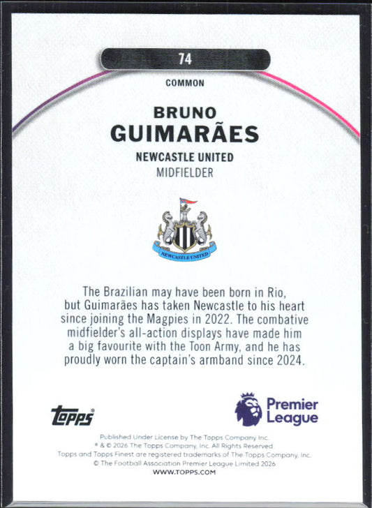 2025-26 Topps Finest Premier League #74 Bruno Guimarães – baksida