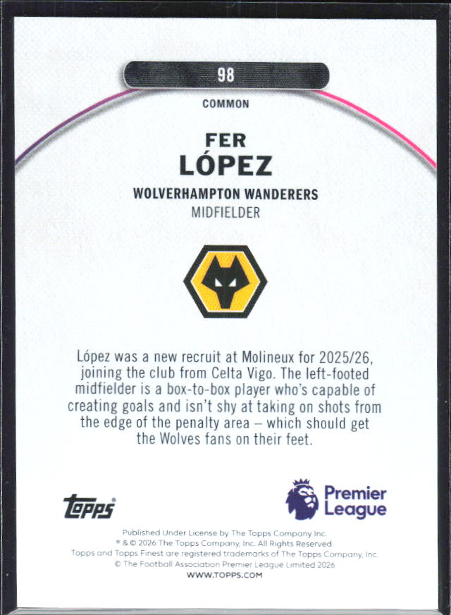 2025-26 Topps Finest Premier League #98 Fer López – baksida