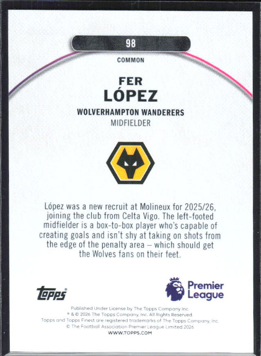 2025-26 Topps Finest Premier League #98 Fer López – baksida