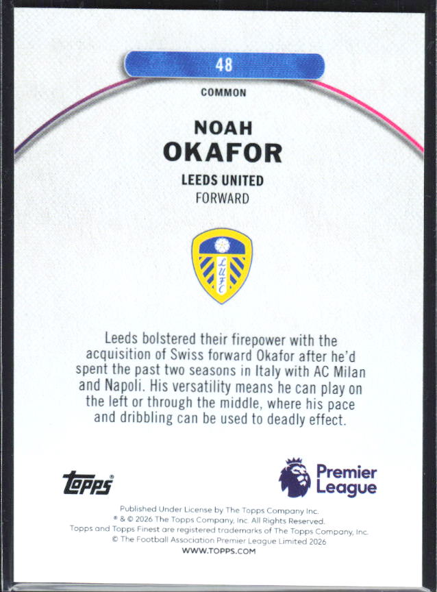 2025-26 Topps Finest Premier League #48 Noah Okafor – baksida
