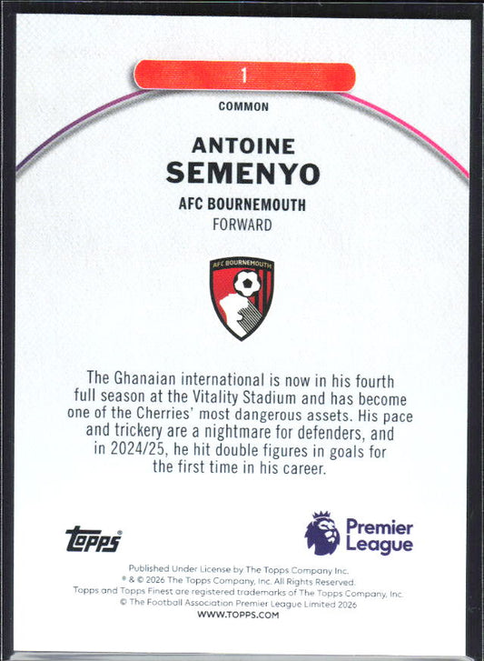 2025-26 Topps Finest Premier League #1 Antoine Semenyo – baksida