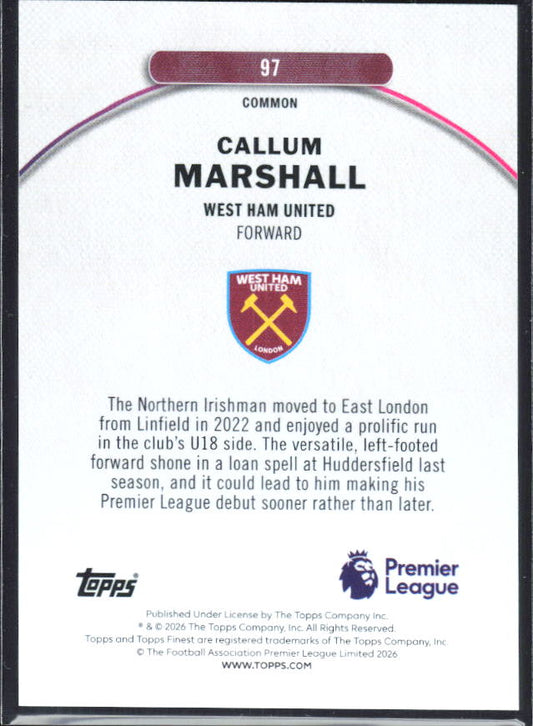 2025-26 Topps Finest Premier League #97 Callum Marshall – baksida